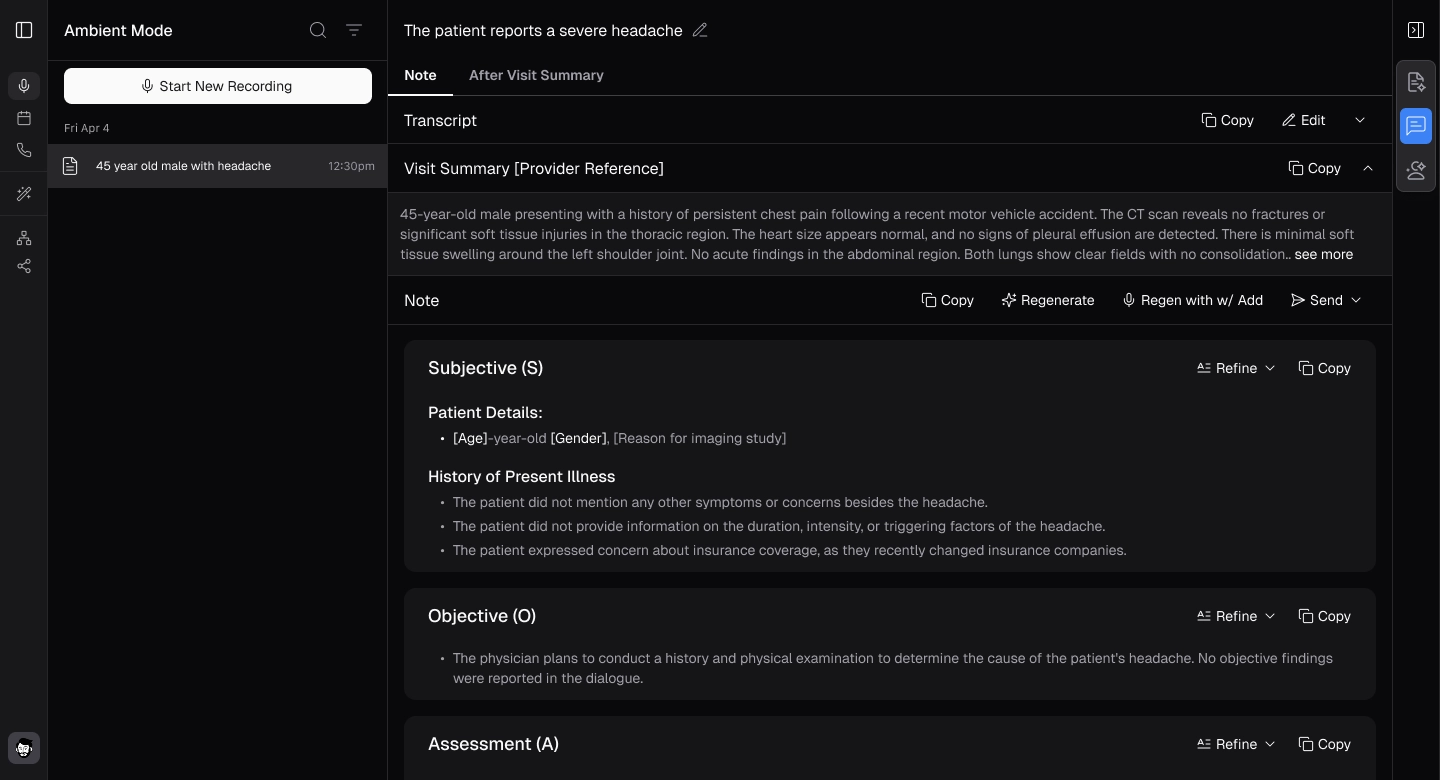 CliniChat button in Ambient Mode