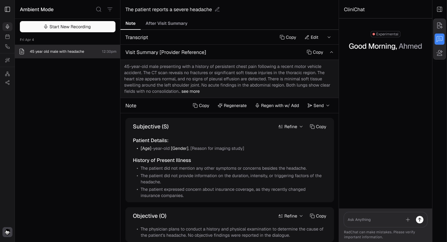 CliniChat panel open