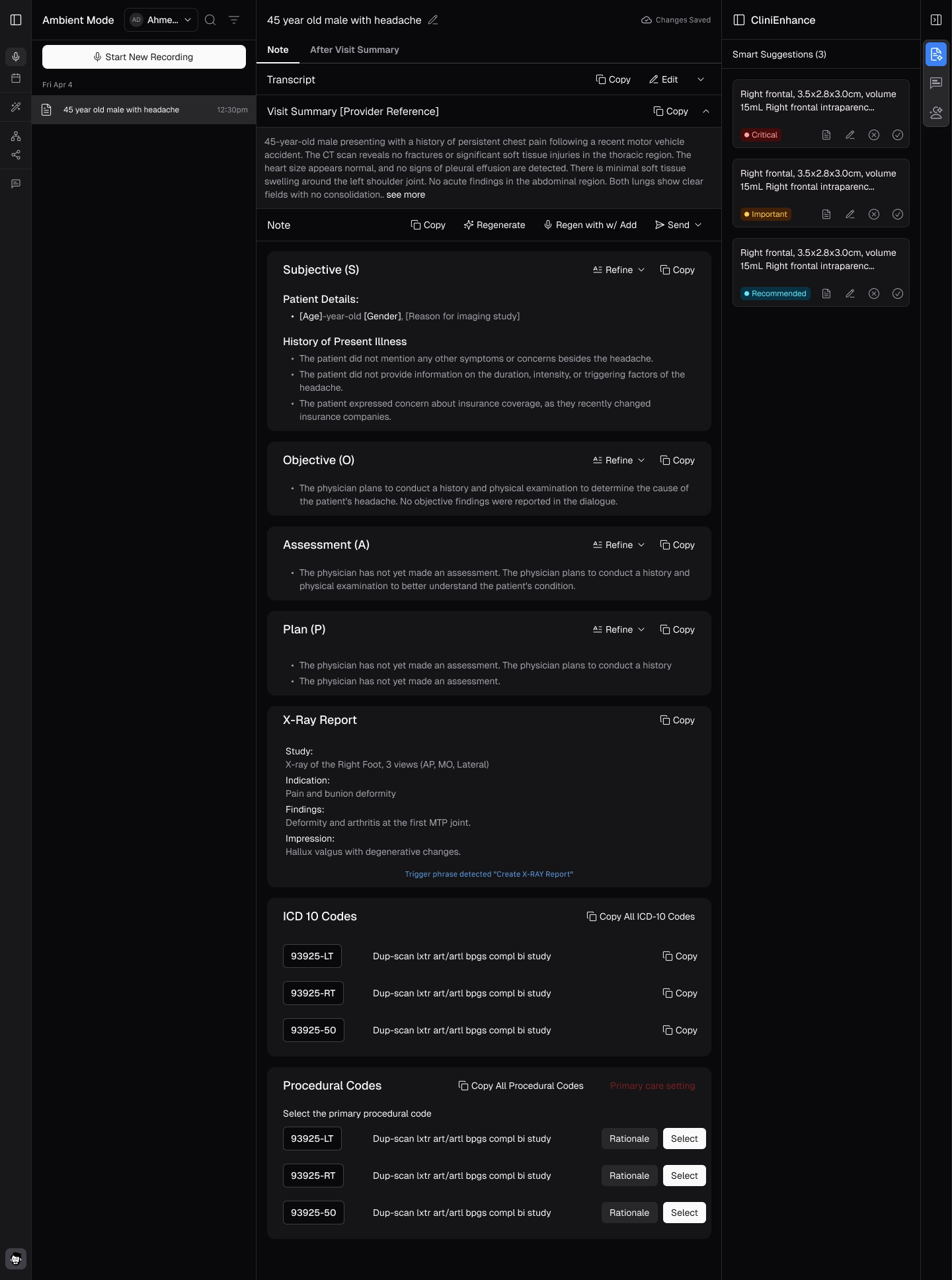 Ambient Mode - ICD/CPT codes