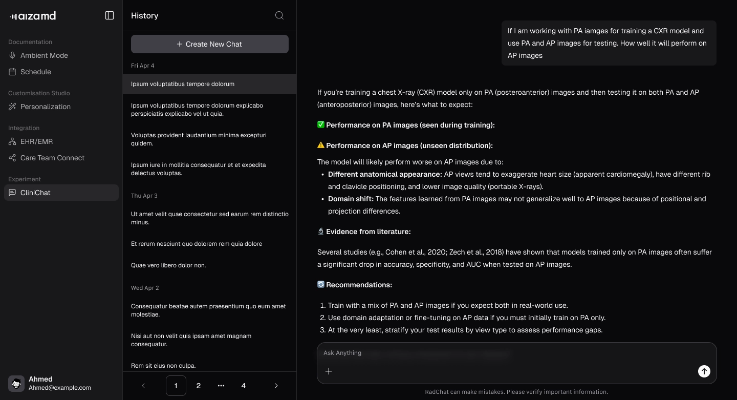 CliniChat history