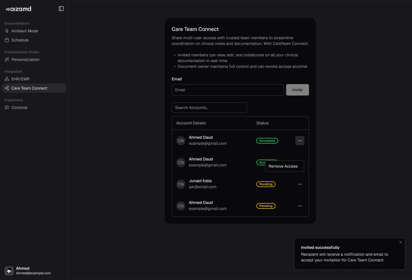 Revoke access menu