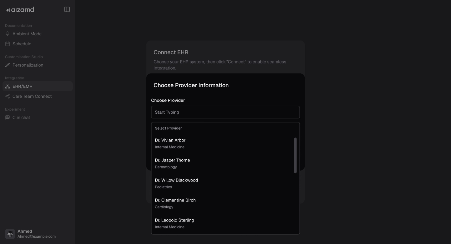 Provider dropdown selection
