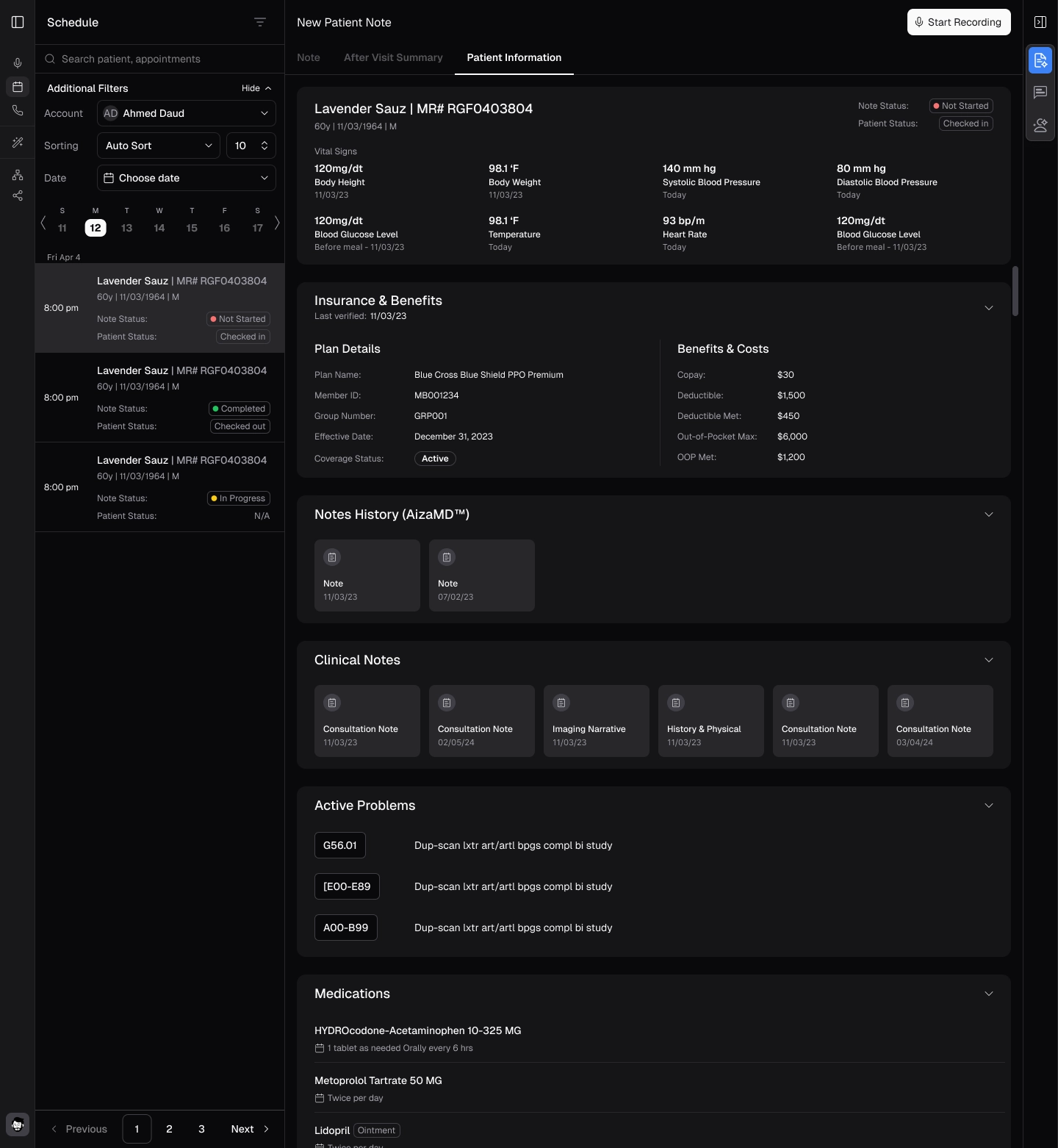Appointment detail panel