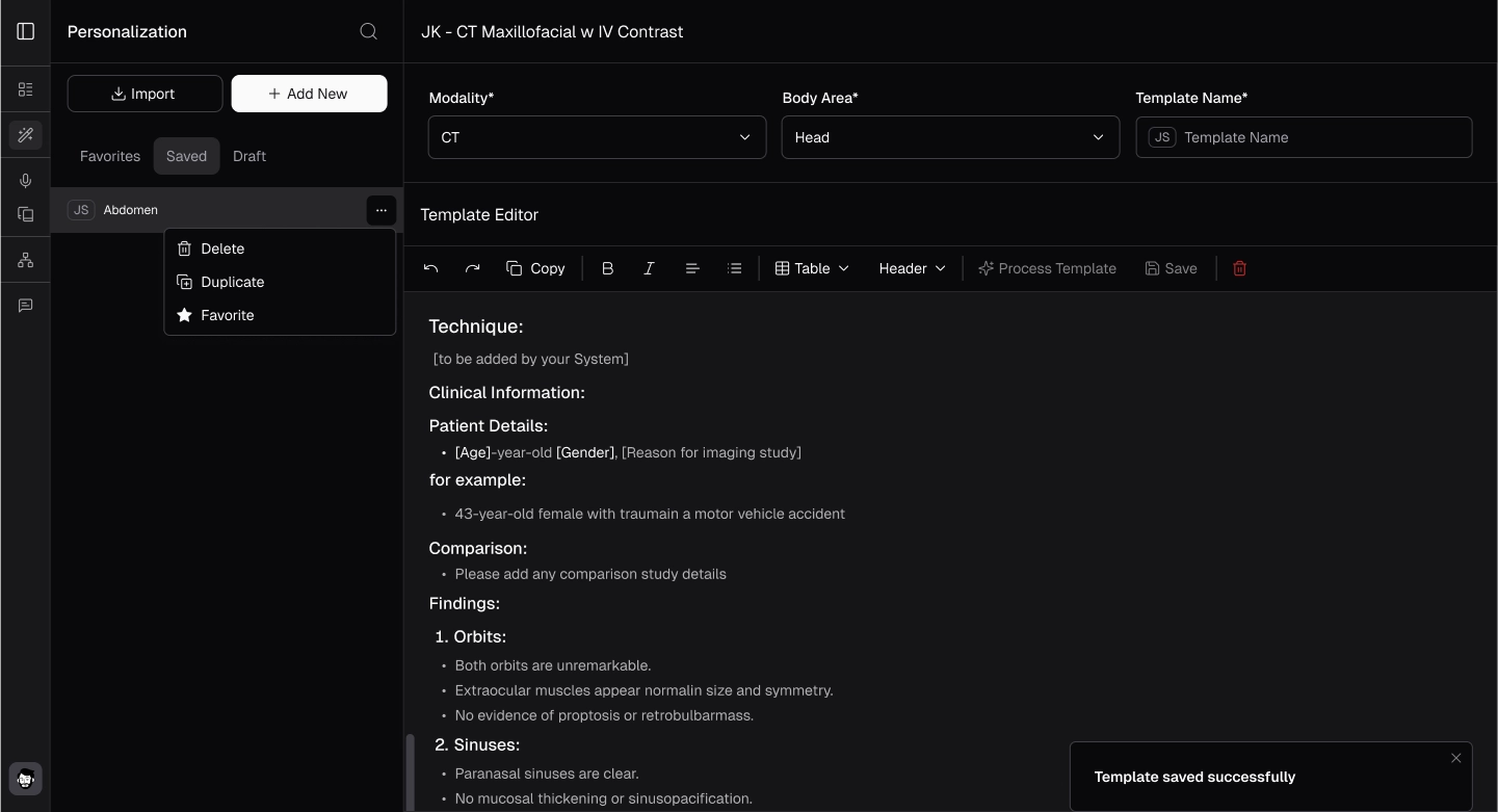 Template dropdown options