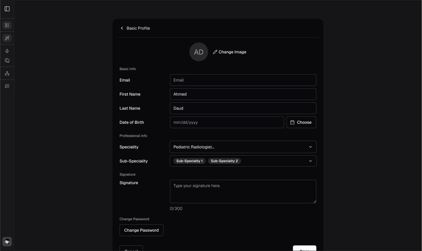 Profile information filled